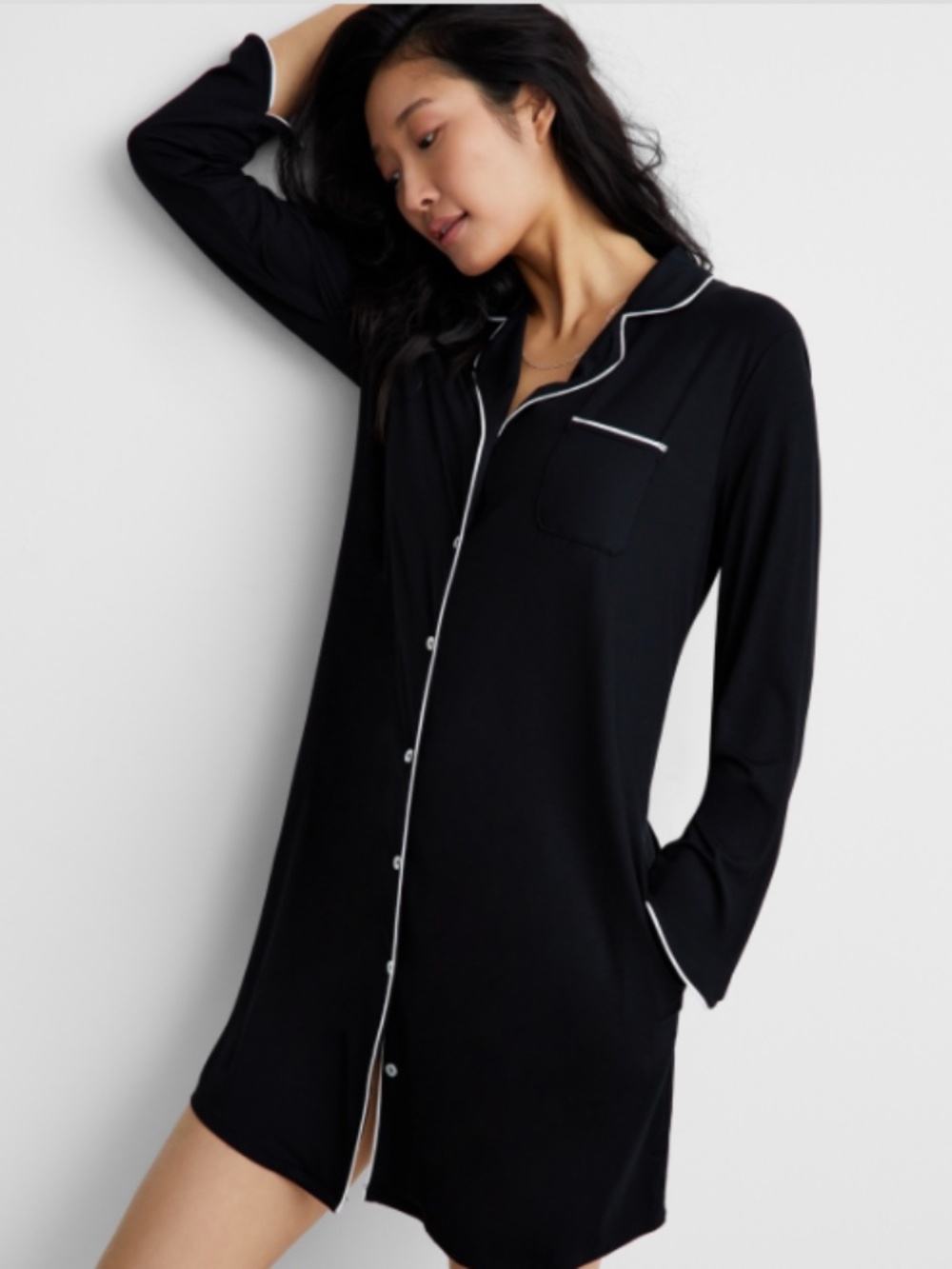 State of Day Women's Notch Collar Sleepshirt Deep Black XXL